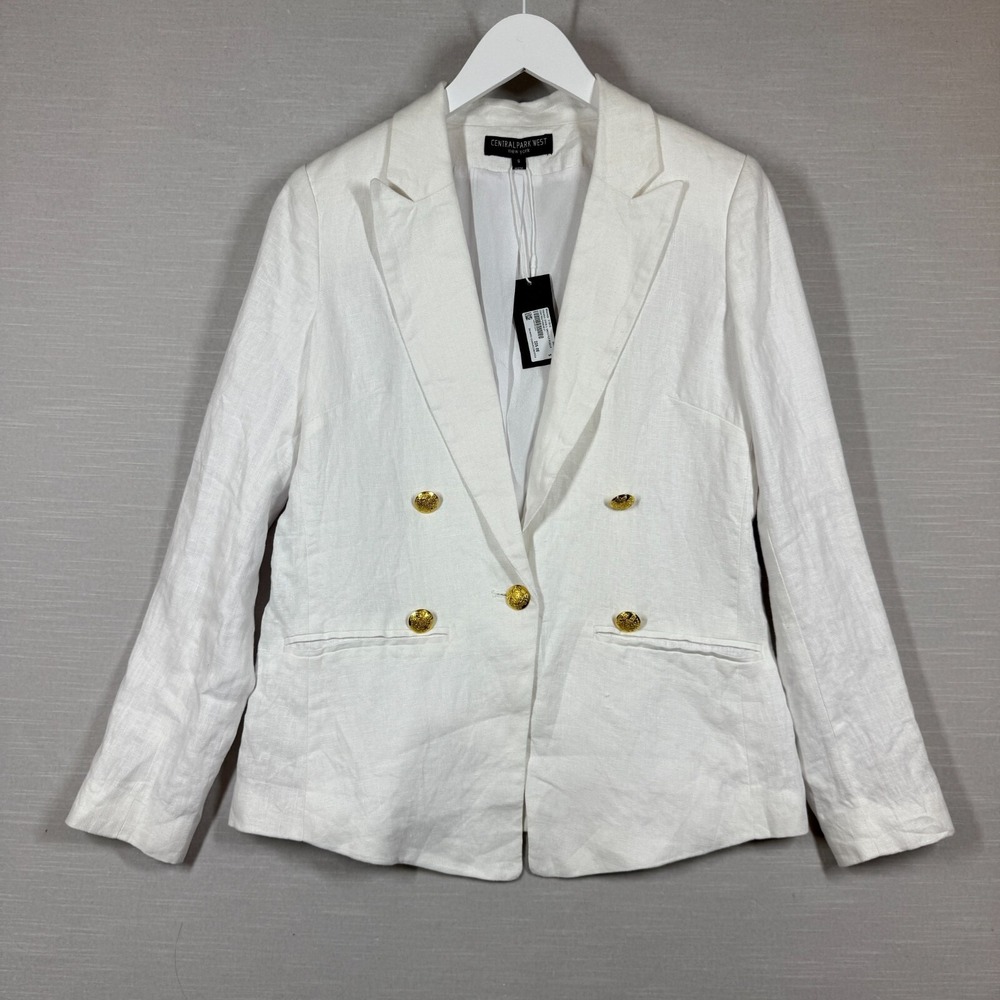 Central Park West Blazer Womens White Small Neutral Quite Luxury Classic Linen